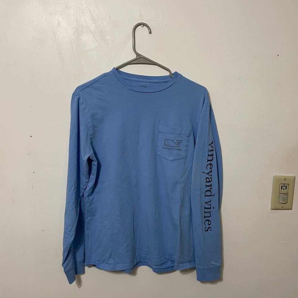Vineyard Vines Long Sleeve Pocket Tee Whale Logo Blue Men's Size S Cotton READ